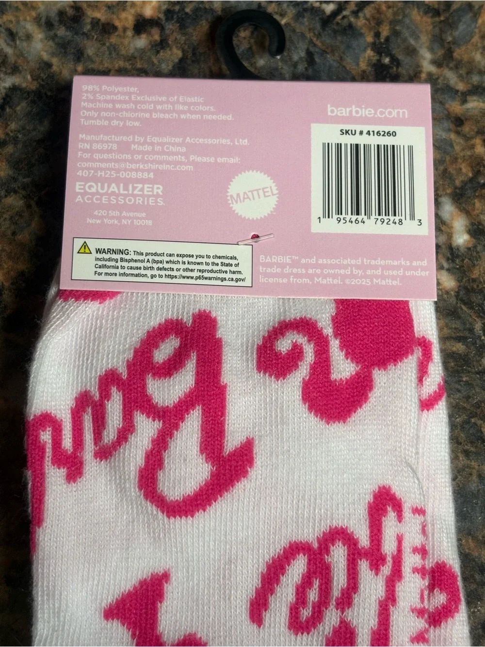 Barbie White and Hot Pink Logo Crew Socks